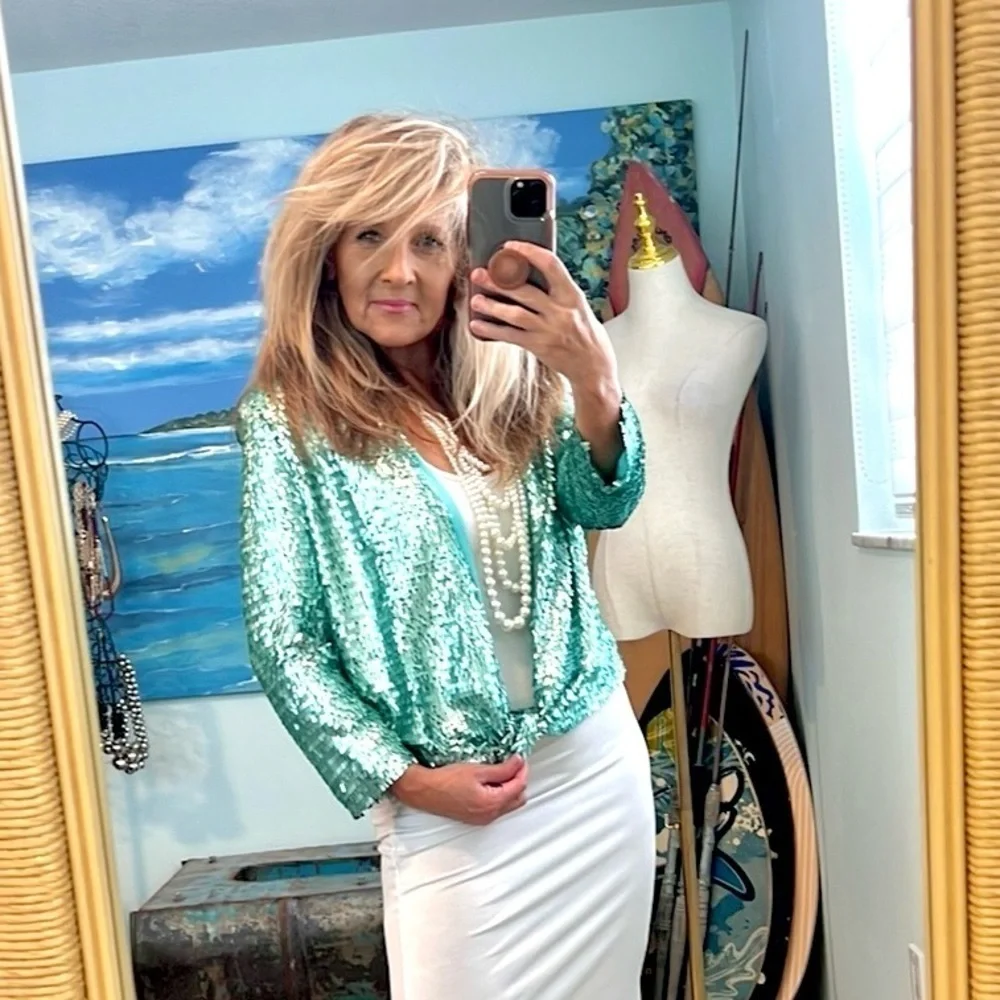 NWT,Alberto Makali,Statement Piece,Metallic Pull-Closed Cape,Unique Seafoam-Teal - Picture 9 of 14